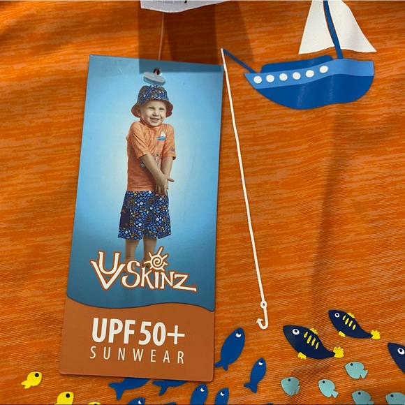 Boy's Short Sleeve Gone Fishing Swim Shirt Size 7 - Picture 5 of 11